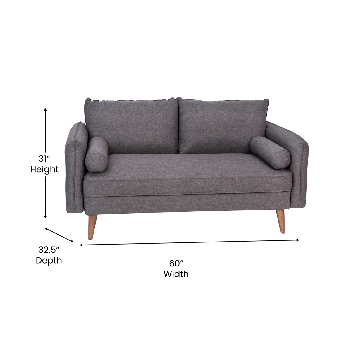 Stone Gray |#| Compact Stone Gray Faux Linen Upholstered Loveseat with Wooden Legs