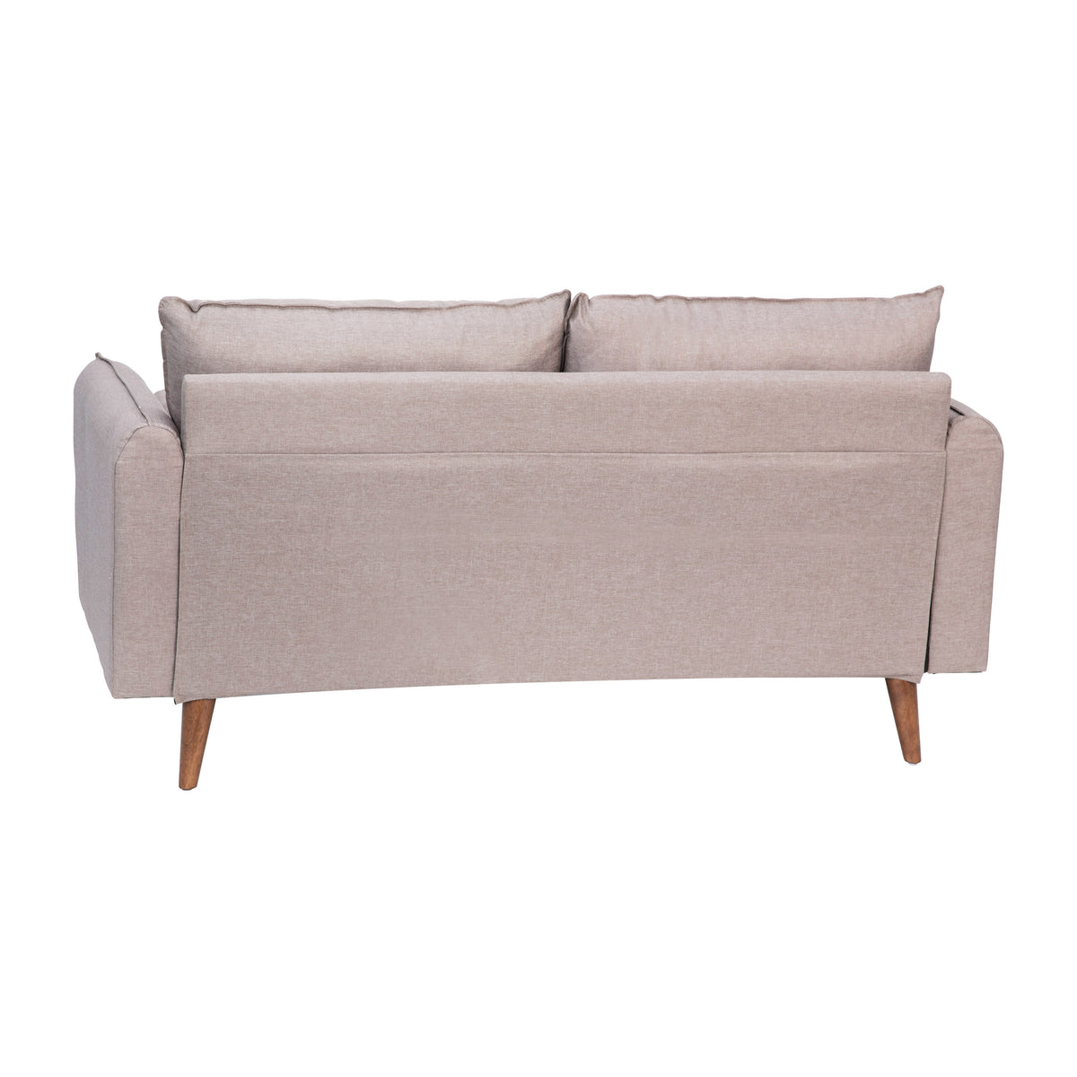 Taupe |#| Compact Taupe Faux Linen Upholstered Loveseat with Wooden Legs