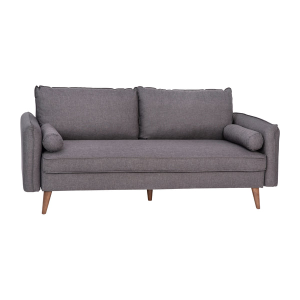Stone Gray |#| Compact Stone Gray Faux Linen Upholstered Sofa with Wooden Legs
