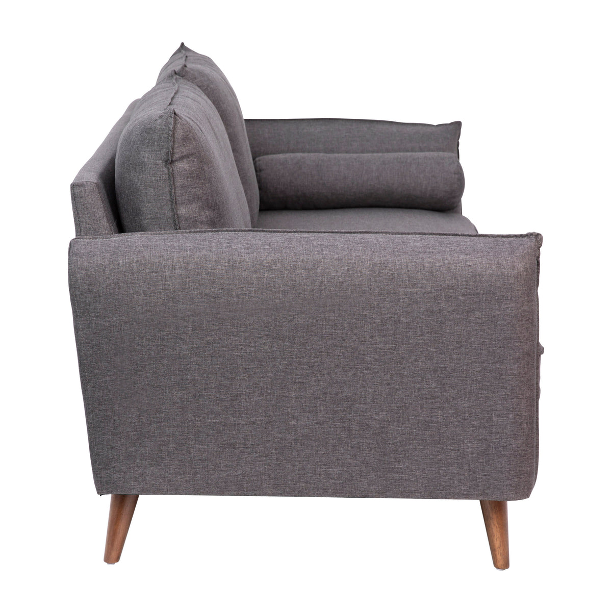 Stone Gray |#| Compact Stone Gray Faux Linen Upholstered Sofa with Wooden Legs