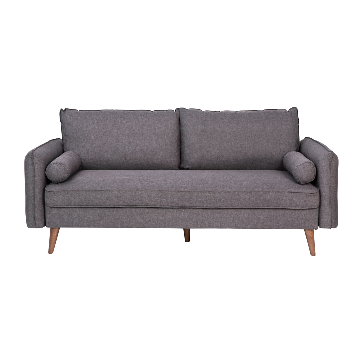 Stone Gray |#| Compact Stone Gray Faux Linen Upholstered Sofa with Wooden Legs