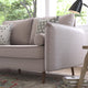 Taupe |#| Compact Taupe Faux Linen Upholstered Sofa with Wooden Legs