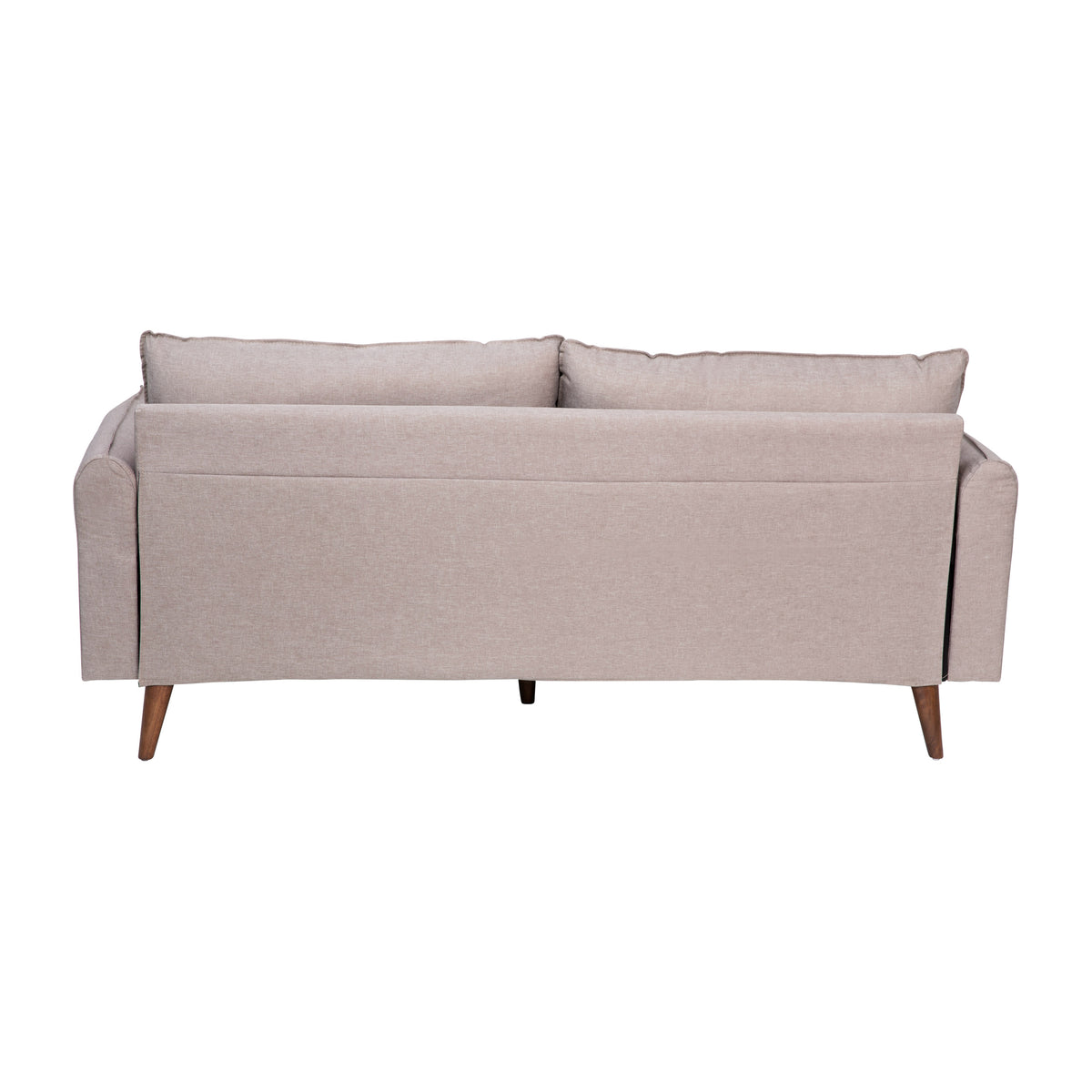 Taupe |#| Compact Taupe Faux Linen Upholstered Sofa with Wooden Legs