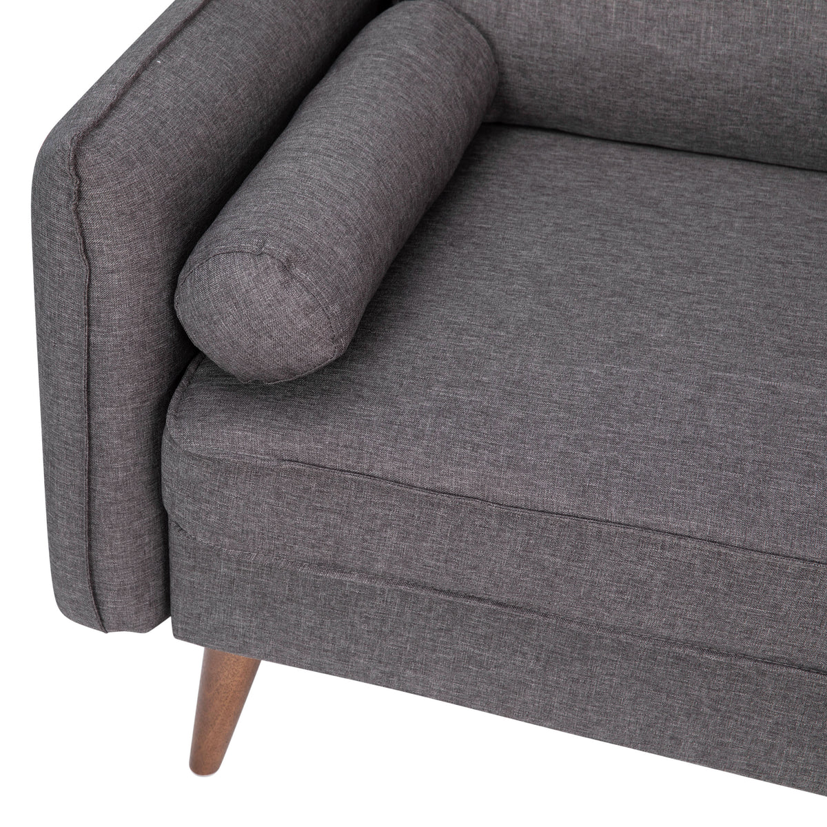 Stone Gray |#| Compact Stone Gray Faux Linen Upholstered Sofa with Wooden Legs