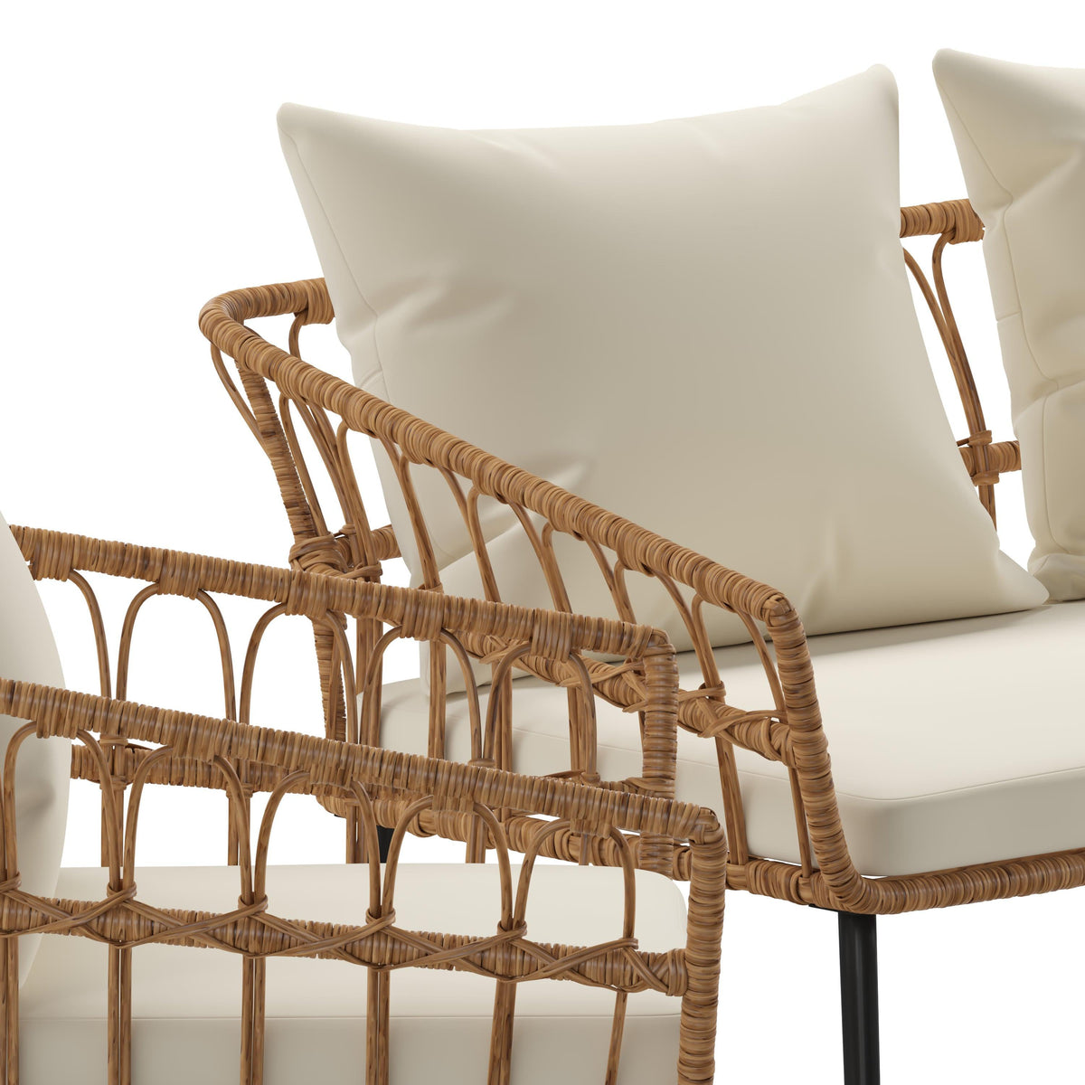Cream Cushions/Natural Frame |#| All-Weather 4 Piece Rope Rattan Patio Seating Set with Cushions - Natural/Cream