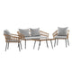 Gray Cushions/Natural Frame |#| All-Weather 4 Piece Rope Rattan Patio Seating Set with Cushions - Natural/Gray