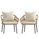 Cream Cushions/Natural Frame |#| All-Weather Natural PE Rattan Wicker Patio Chairs with Cream Cushions - 2 Pack
