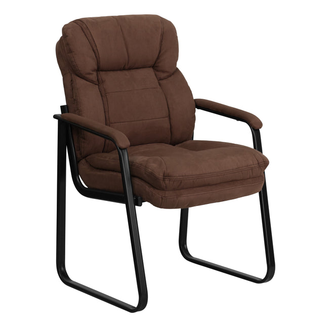 Executive Side Reception Chair with Lumbar Support and Sled Base - View 1