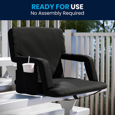 Extra Wide Reclining Backpack Stadium Chair with Armrests & Storge Pockets - View 2