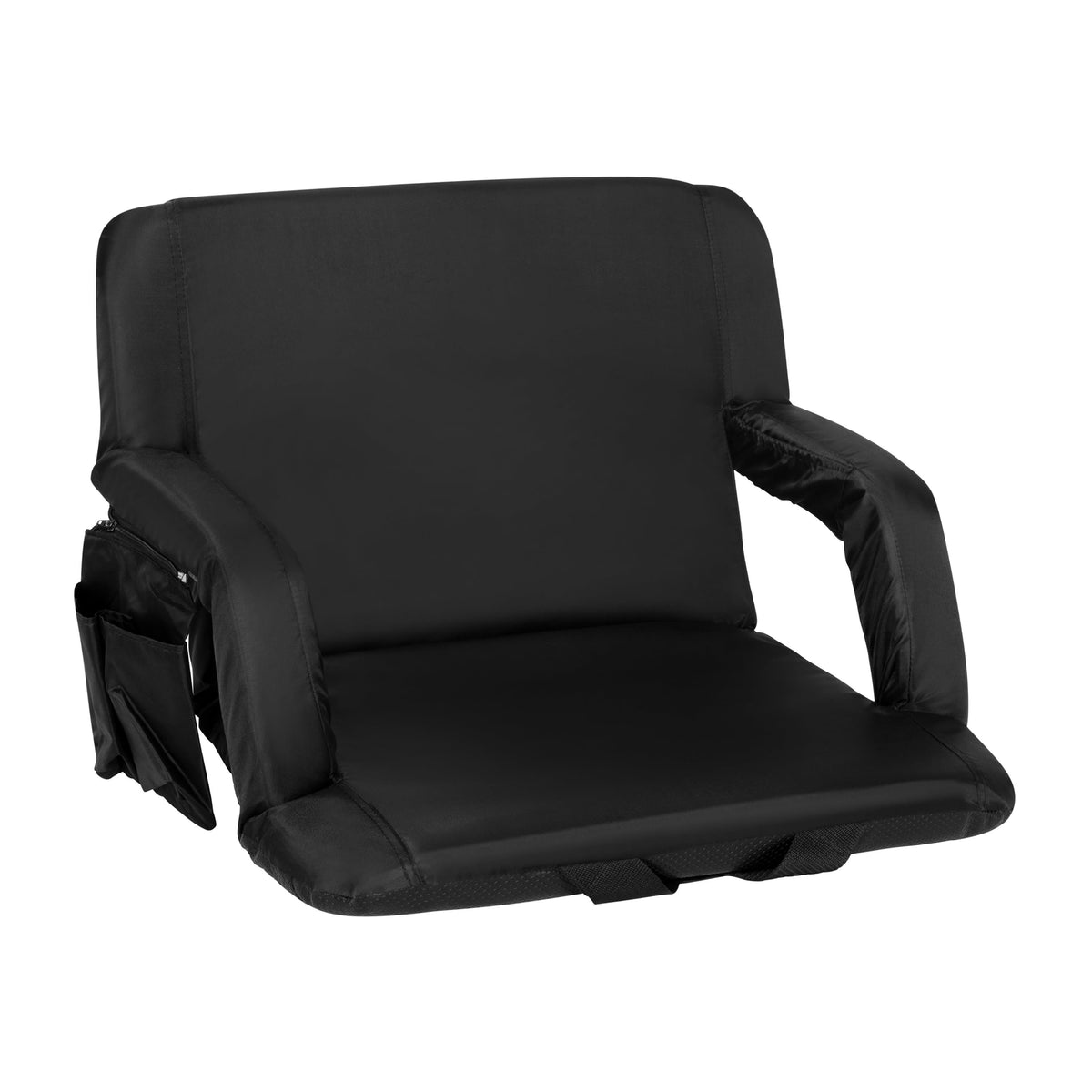Black |#| Extra Wide Black Reclining Backpack Stadium Chair with Armrests & Storge Pockets