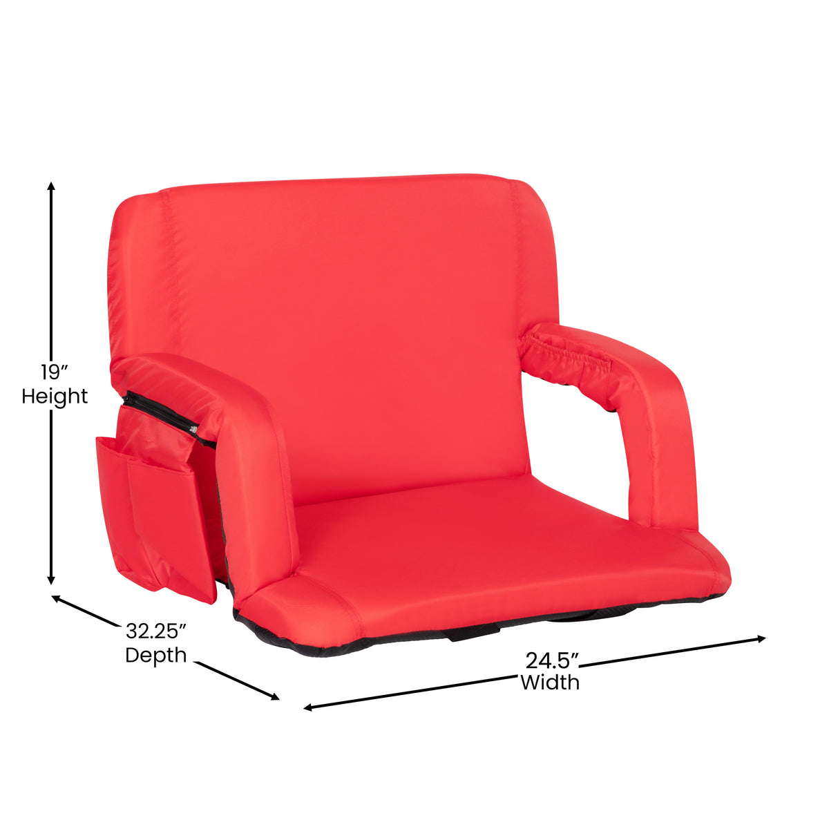 Red |#| Extra Wide Red Reclining Backpack Stadium Chair with Armrests & Storge Pockets