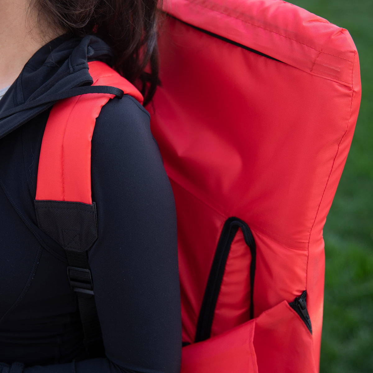 Red |#| Extra Wide Red Reclining Backpack Stadium Chair with Armrests & Storge Pockets