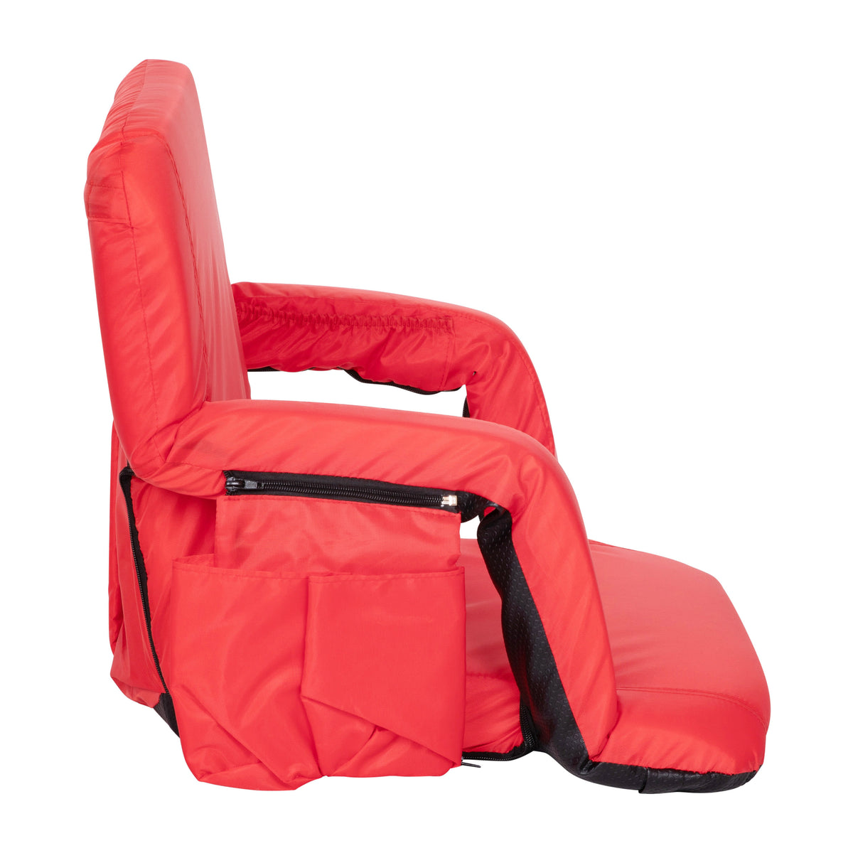 Red |#| Extra Wide Red Reclining Backpack Stadium Chair with Armrests & Storge Pockets