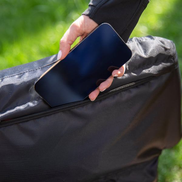 Black |#| Extra Wide Black Reclining Backpack Stadium Chair with Armrests & Storge Pockets