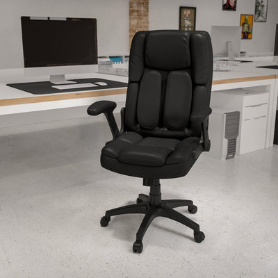 Extreme Comfort High Back LeatherSoft Executive Swivel Ergonomic Office Chair with Flip-Up Arms