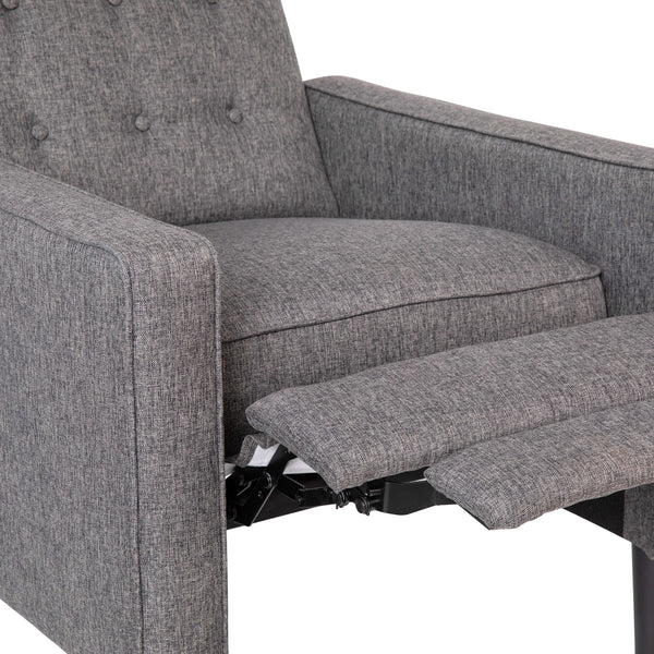 Gray |#| Pushback Recliner with Button Tufted Back in Gray Fabric Upholstery