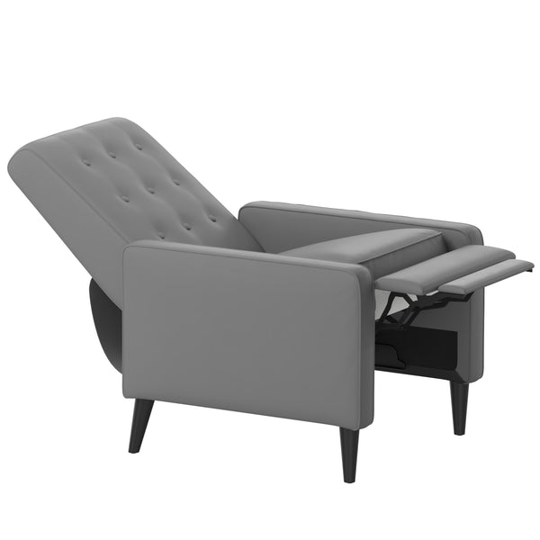 Light Gray |#| Pushback Recliner with Button Tufted Back in Light Gray LeatherSoft Upholstery