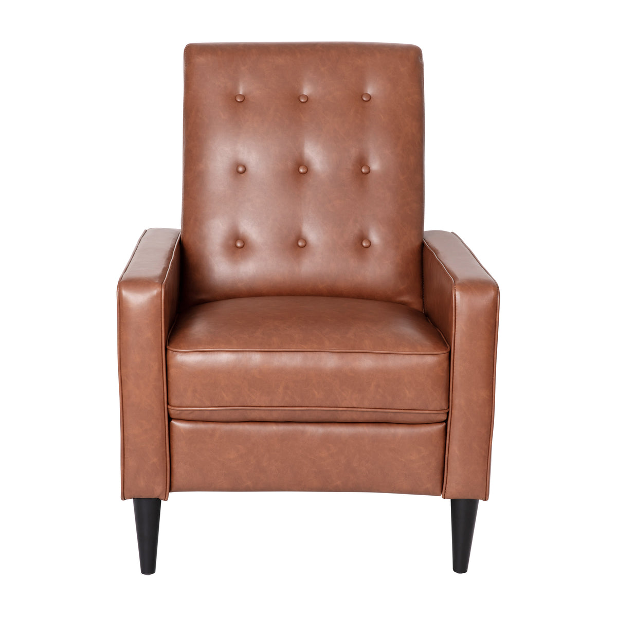 Cognac Brown |#| Pushback Recliner with Button Tufted Back in Cognac Brown LeatherSoft Upholstery