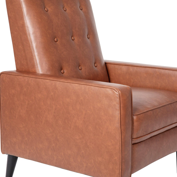 Cognac Brown |#| Pushback Recliner with Button Tufted Back in Cognac Brown LeatherSoft Upholstery