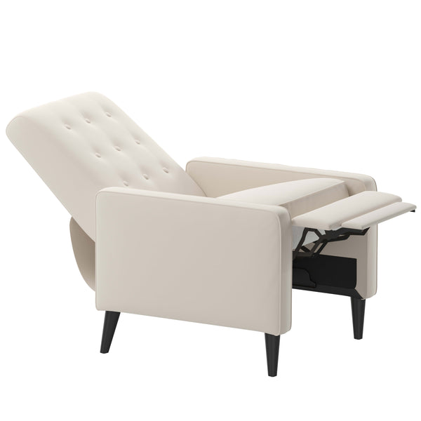 Cream |#| Pushback Recliner with Button Tufted Back in Cream LeatherSoft Upholstery