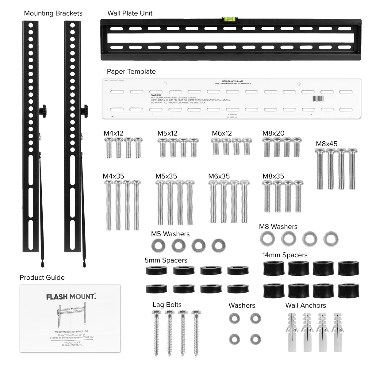 40"-84" TV |#| 40"-84" Tilt TV Wall Mount-Built-In Level-Weight Capacity Up to 140 lbs.