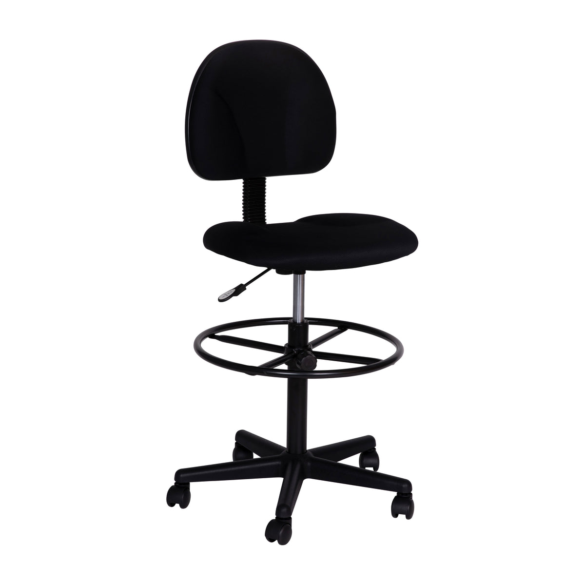 Black |#| Black Fabric Drafting Chair (Cylinders: 22.5inch-27inchH or 26inch-30.5inchH)