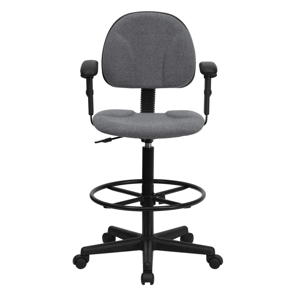 Gray |#| Gray Fabric Swivel Drafting Chair with Adjustable Height and Arms - Home Office