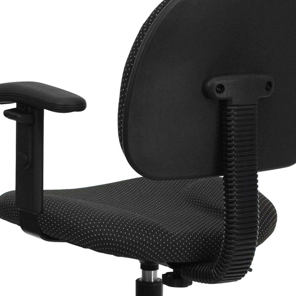 Black Patterned |#| Black Patterned Fabric Swivel Drafting Chair with Adjustable Height and Arms