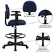 Navy Blue Patterned |#| Navy Blue Patterned Fabric Swivel Drafting Chair with Adjustable Height and Arms