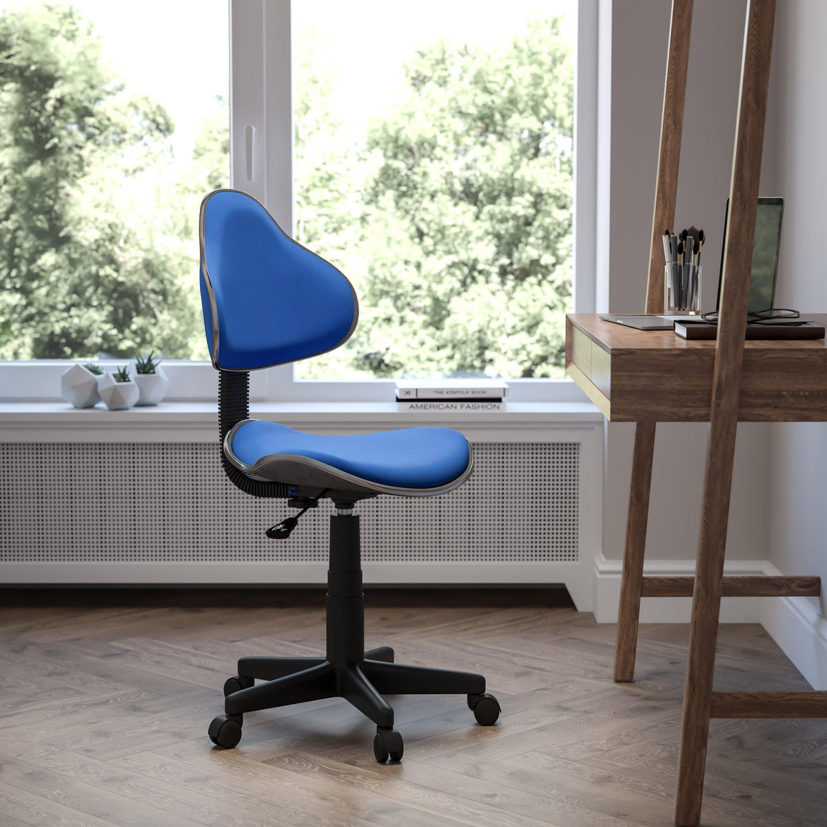 Blue |#| Blue Fabric Low Back Swivel Ergonomic Task Office Chair with Adjustable Height