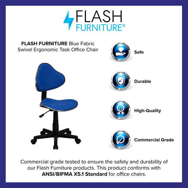 Blue |#| Blue Fabric Low Back Swivel Ergonomic Task Office Chair with Adjustable Height