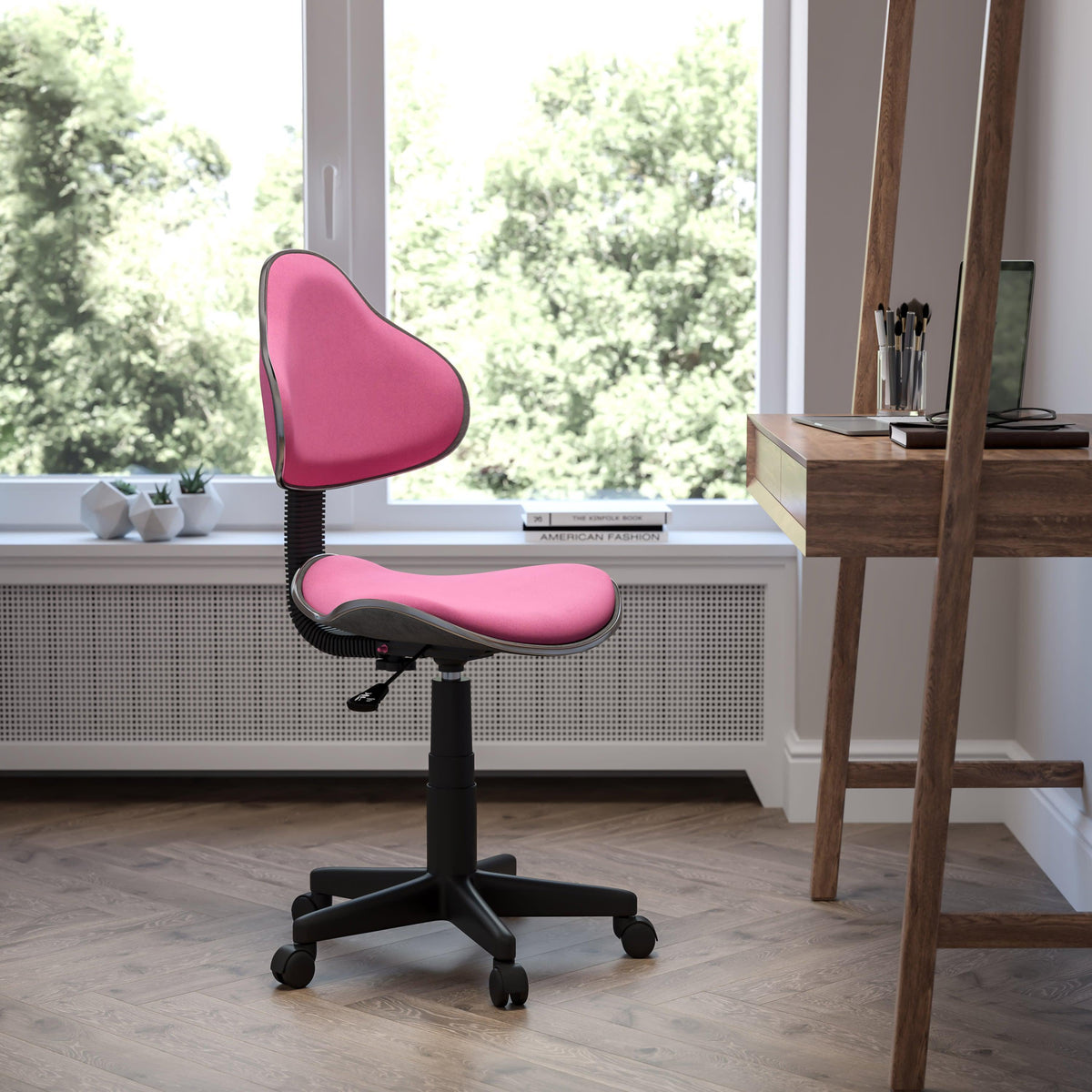 Pink |#| Pink Fabric Low Back Swivel Ergonomic Task Office Chair with Adjustable Height