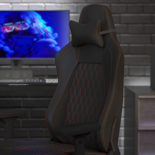 Black with Red Trim |#| Ergonomic Gaming Chair with 4D Armrests, Headrest, & Lumbar Support-Black/Red