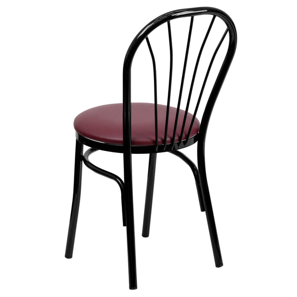 Burgundy |#| Fan Back Metal Chair with Burgundy Vinyl Seat - Hospitality Seating