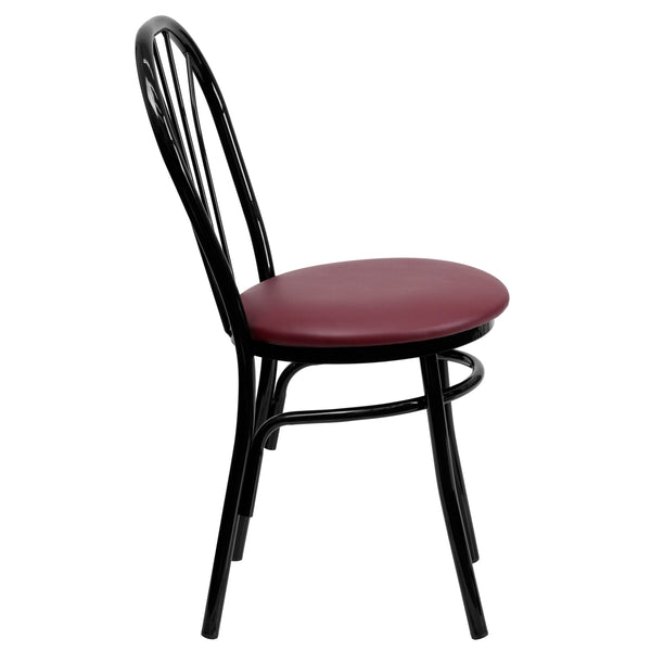 Burgundy |#| Fan Back Metal Chair with Burgundy Vinyl Seat - Hospitality Seating