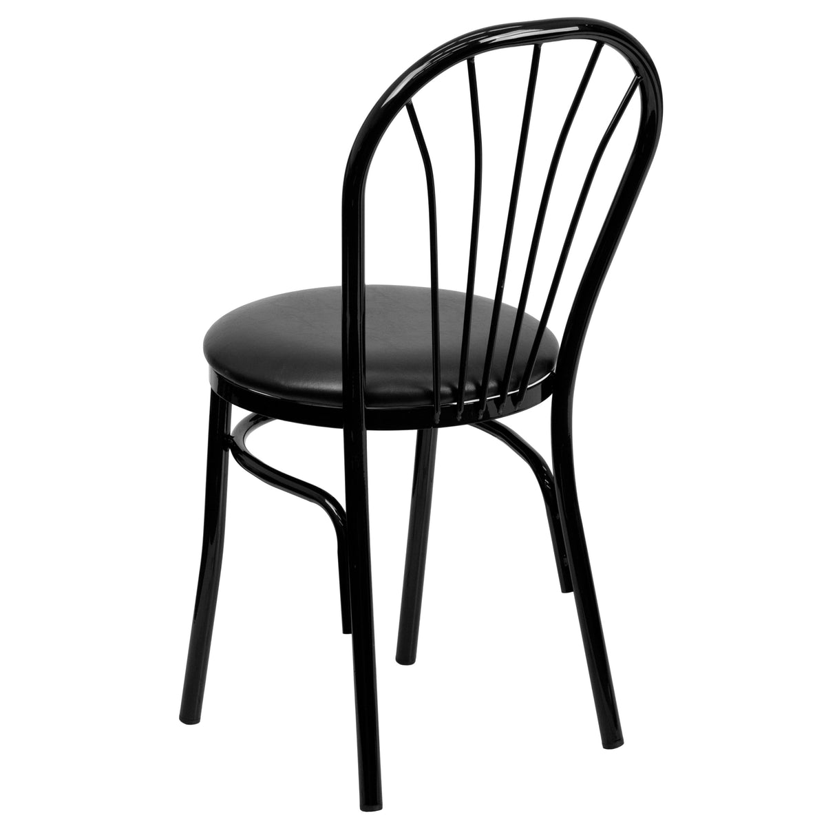 Black |#| Fan Back Metal Chair with Black Vinyl Seat - Hospitality Seating