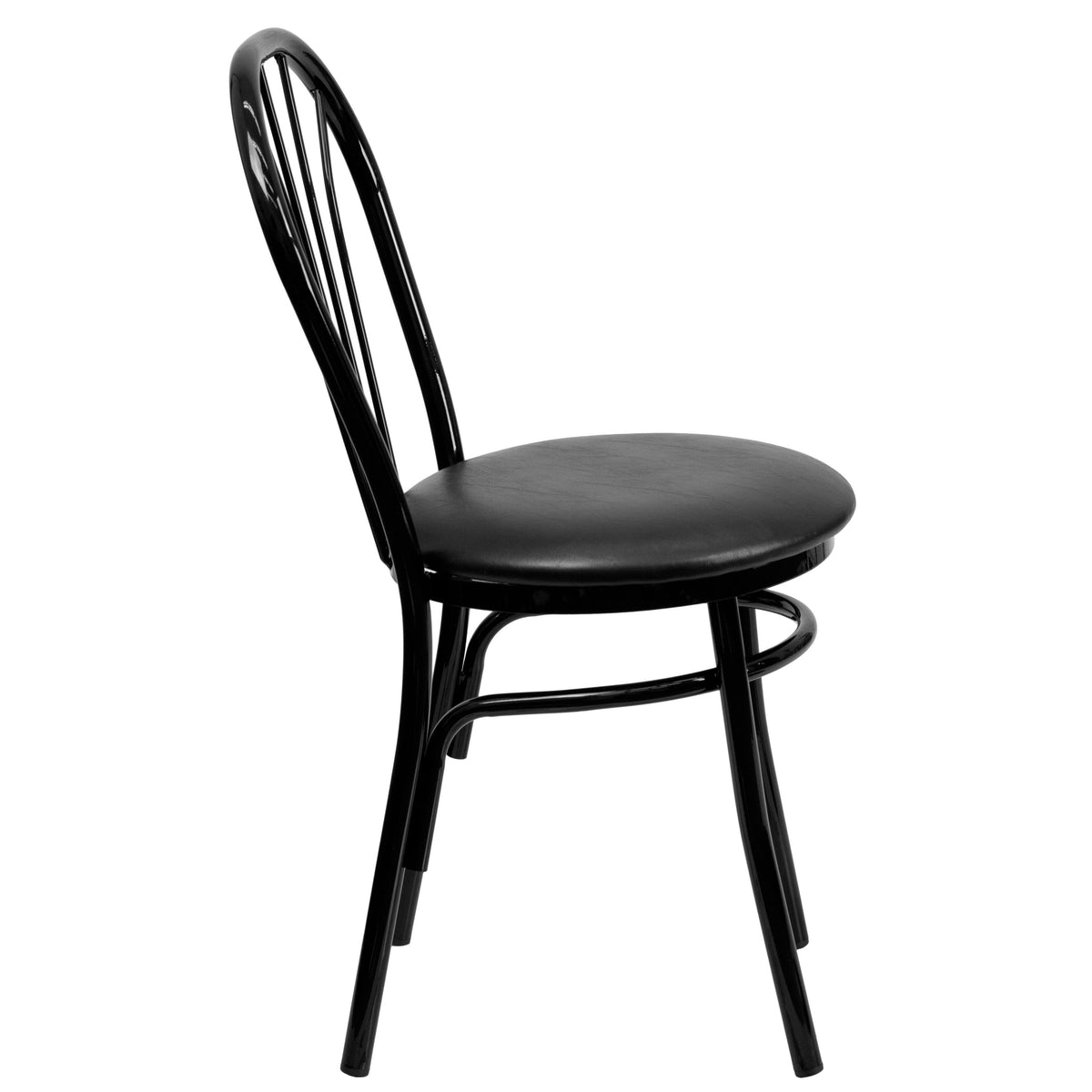 Black |#| Fan Back Metal Chair with Black Vinyl Seat - Hospitality Seating