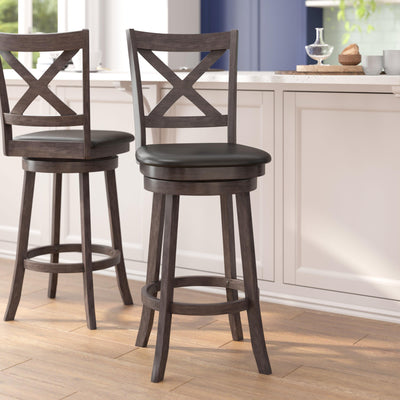 Felicity Commercial Grade Wood Classic Crossback Swivel Bar Height Barstool with Padded, Upholstered Seat