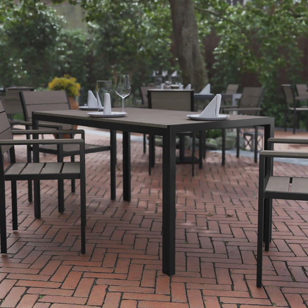 Gray |#| Commercial 55 x 31 Faux Teak Outdoor Patio Table - Gray/Gray
