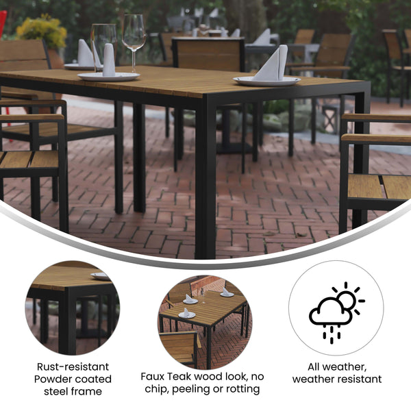 Natural |#| Commercial 55 x 31 Faux Teak Outdoor Patio Table - Natural/Gray