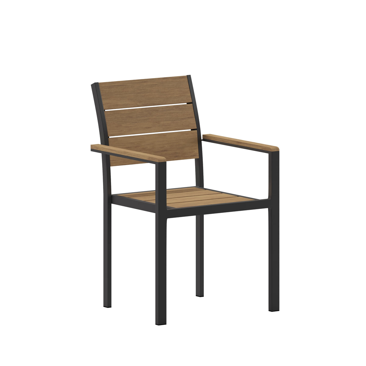Natural |#| Commercial Grade Outdoor Faux Teak Patio Dining Chair with Arms - Natural/Gray