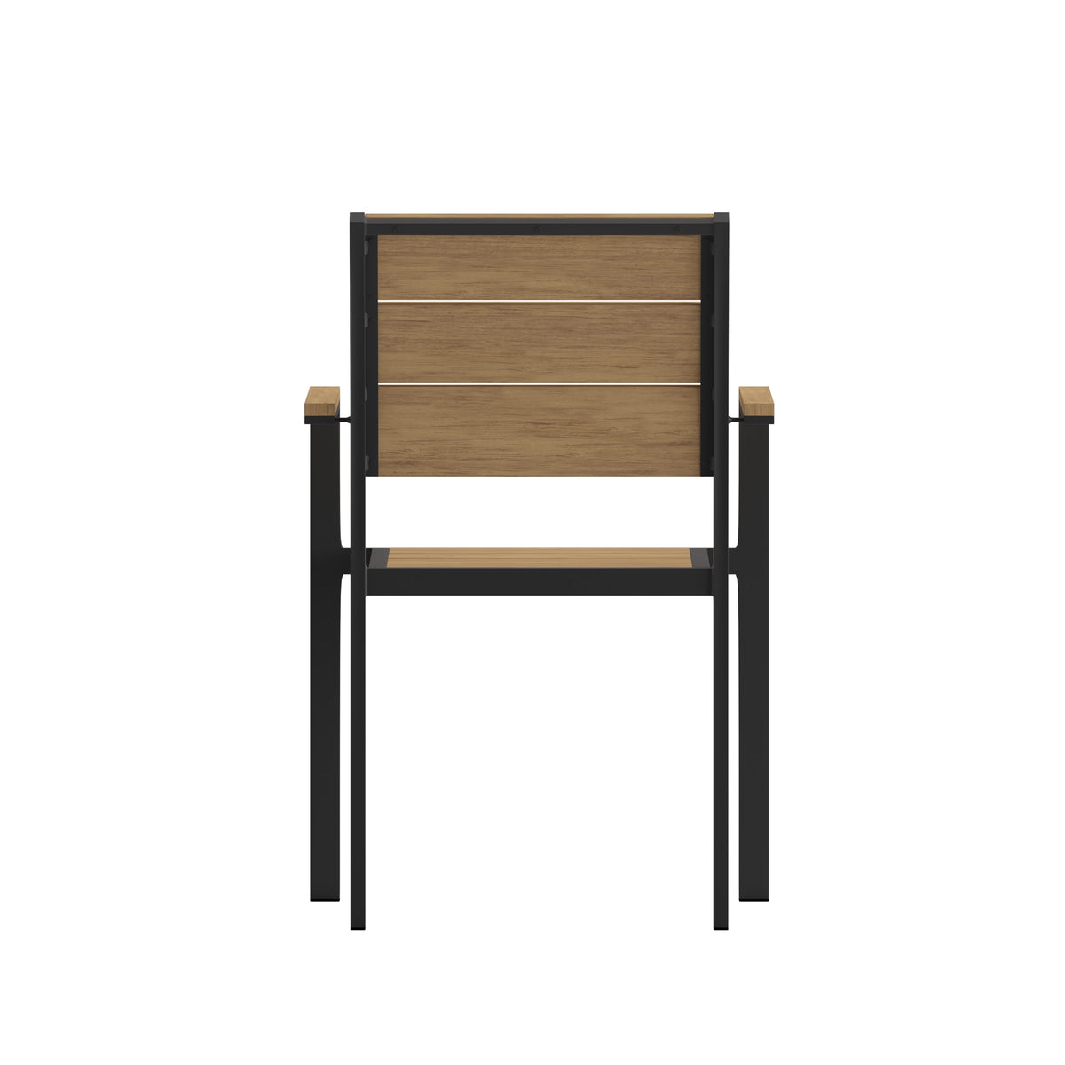 Natural |#| Commercial Grade Outdoor Faux Teak Patio Dining Chair with Arms - Natural/Gray