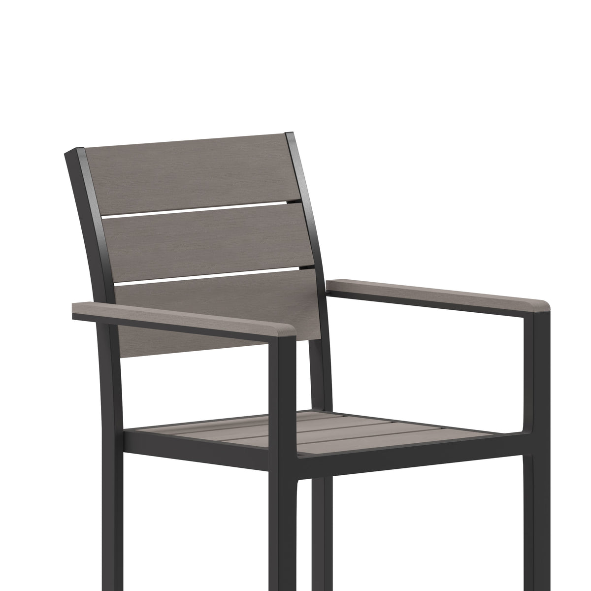 Gray |#| Commercial Grade Outdoor Faux Teak Patio Dining Chair with Arms - Gray/Gray