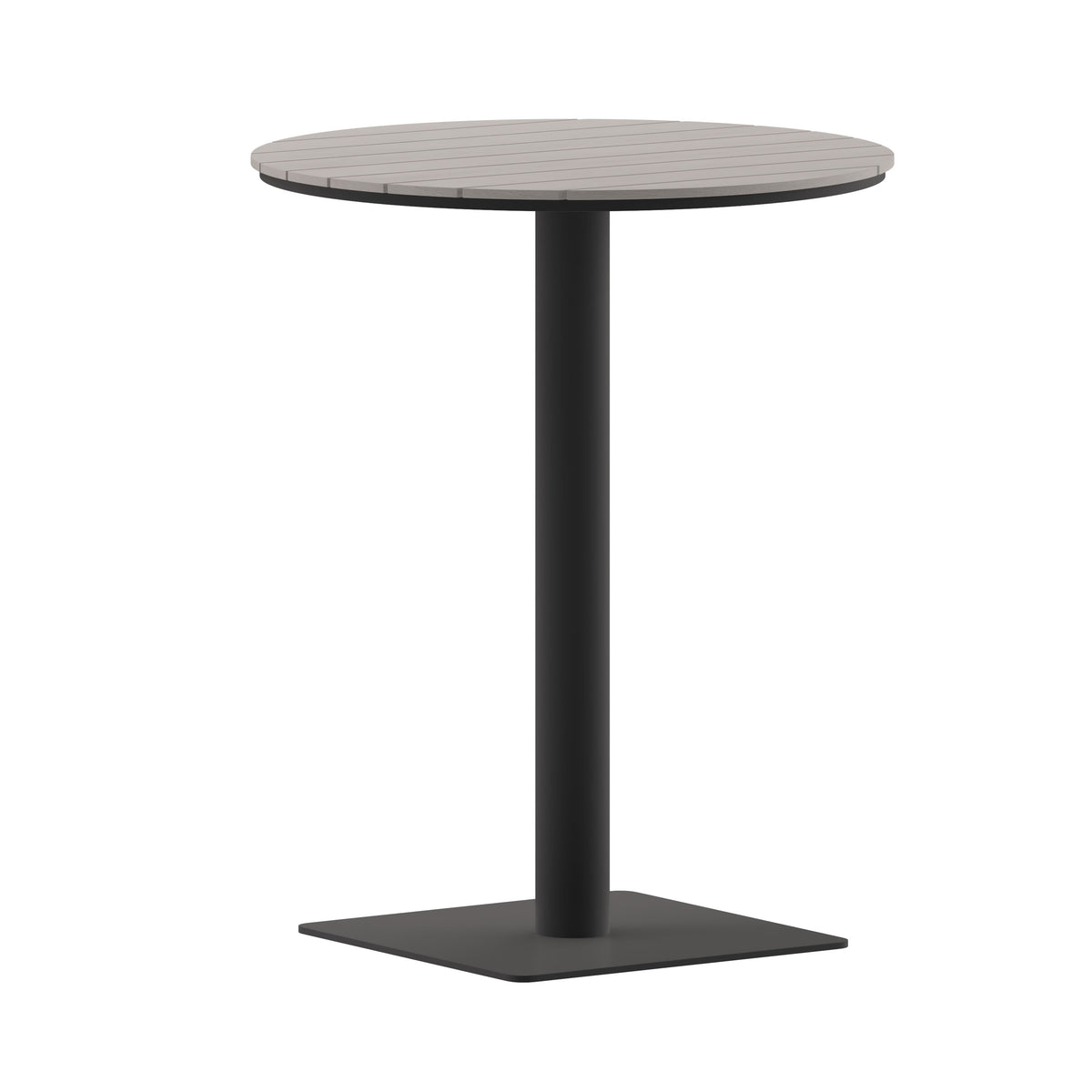 Gray |#| Commercial 24 Inch Round Faux Teak Outdoor Patio Dining Table - Gray/Gray