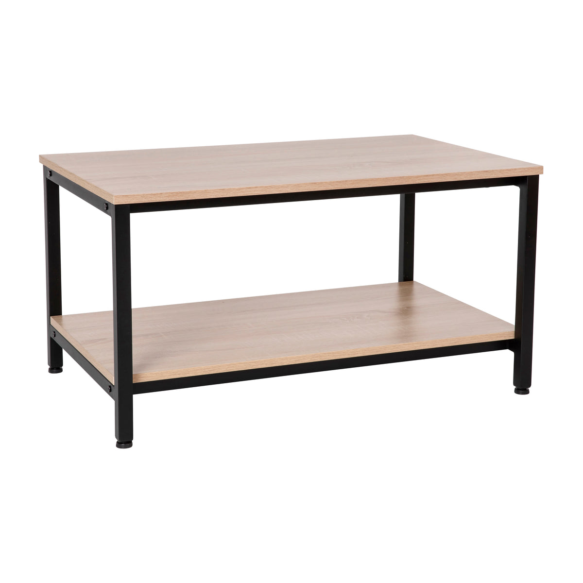 Contemporary Engineered Wood & Metal Coffee Table with Lower Shelf in Driftwood