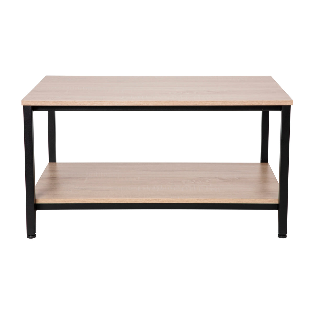 Contemporary Engineered Wood & Metal Coffee Table with Lower Shelf in Driftwood
