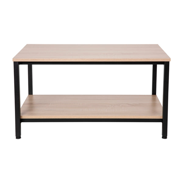 Contemporary Engineered Wood & Metal Coffee Table with Lower Shelf in Driftwood