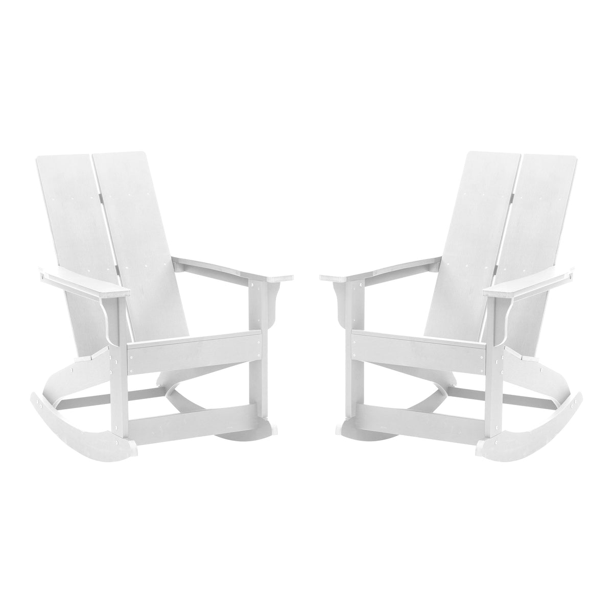 White |#| Indoor/Outdoor modern 2-Slat Adirondack Poly Resin Rockers in White - Set of 2