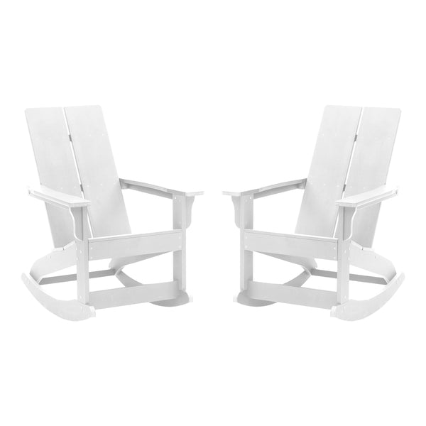 White |#| Indoor/Outdoor modern 2-Slat Adirondack Poly Resin Rockers in White - Set of 2