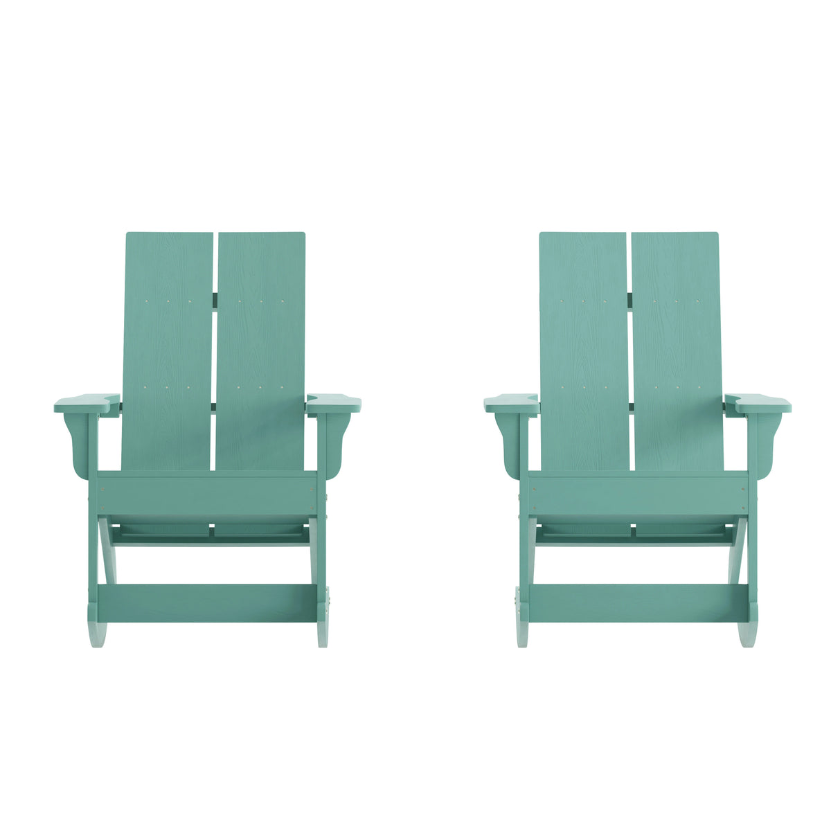 Sea Foam |#| Indoor/Outdoor modern 2-Slat Adirondack Poly Resin Rockers in Sea Foam-Set of 2